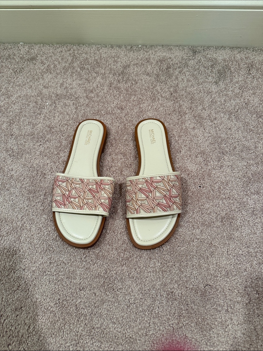 Michael Kors Pink Patterned Slide Mules with Cream Footbed